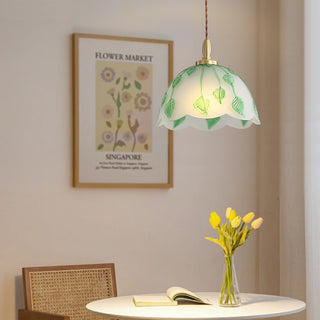 Retro Round Leaf Glass Pendant Lamp