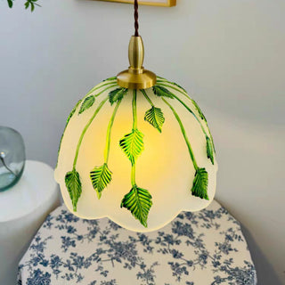 Retro Round Leaf Glass Pendant Lamp