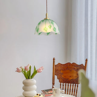 Retro Round Leaf Glass Pendant Lamp