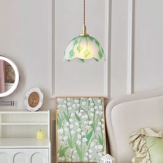 Retro Round Leaf Glass Pendant Lamp