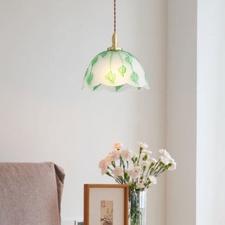 Retro Round Leaf Glass Pendant Lamp