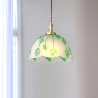 Retro Round Leaf Glass Pendant Lamp