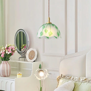 Retro Round Leaf Glass Pendant Lamp