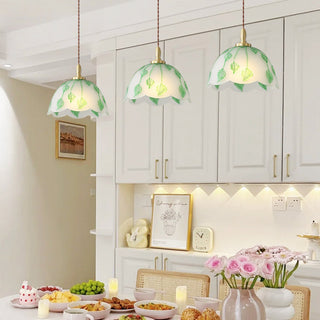 Retro Round Leaf Glass Pendant Lamp