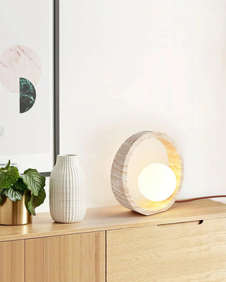 Ring Travertine Q Circle Table Lamp