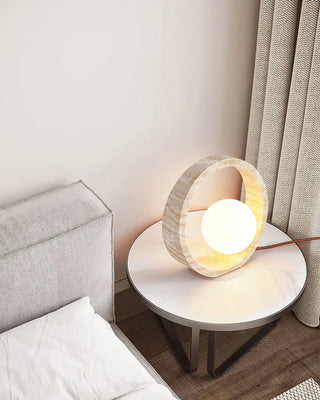Ring Travertine Q Circle Table Lamp