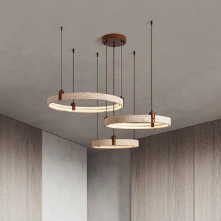Round Travertine Celestial Orbit Ring Chandelier