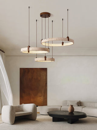 Round Travertine Celestial Orbit Ring Chandelier