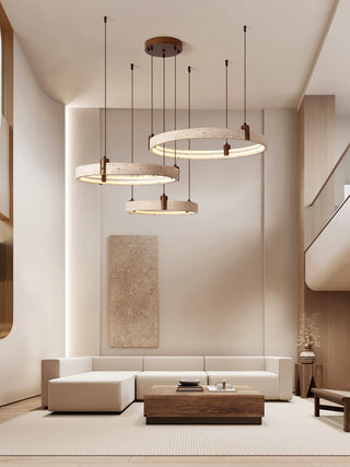 Round Travertine Celestial Orbit Ring Chandelier