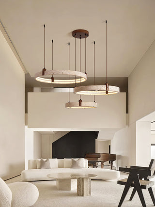 Round Travertine Celestial Orbit Ring Chandelier