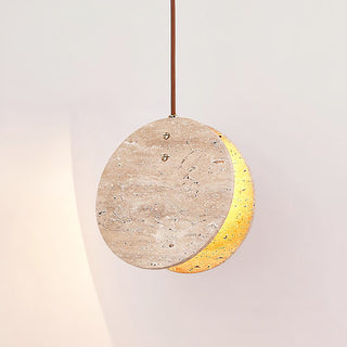 Round Travertine Solstice Stone Pendant Light