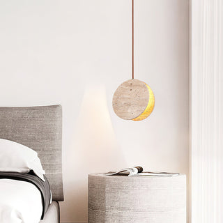 Round Travertine Solstice Stone Pendant Light