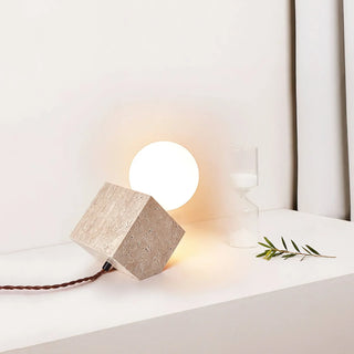Travertine Cube Stone Table Lamp