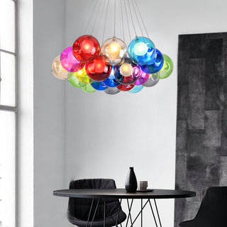 Unique Multi-Color Globe Cluster Chandelier