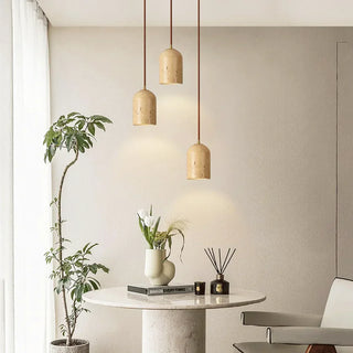 Vintage Cylindrical Travertine Pendant Lamp