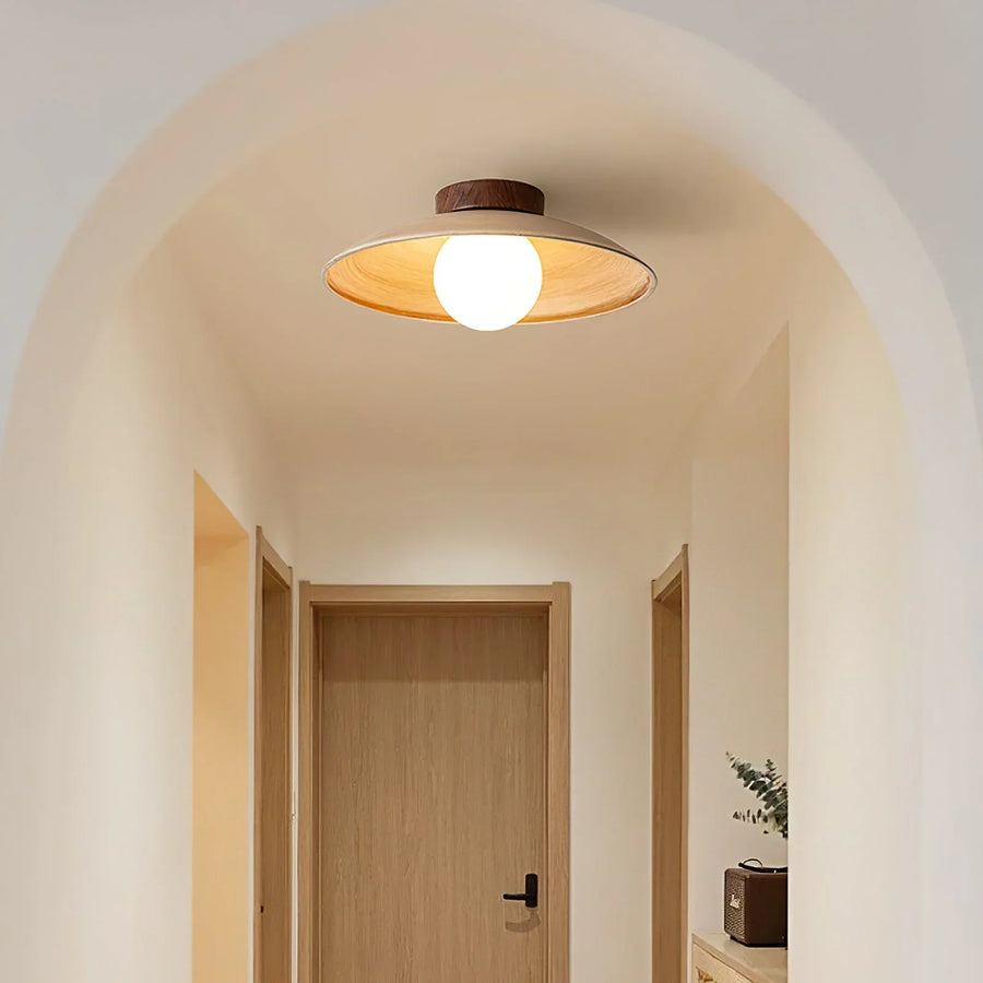 Vintage Wood Travertine Dome Ceiling Light