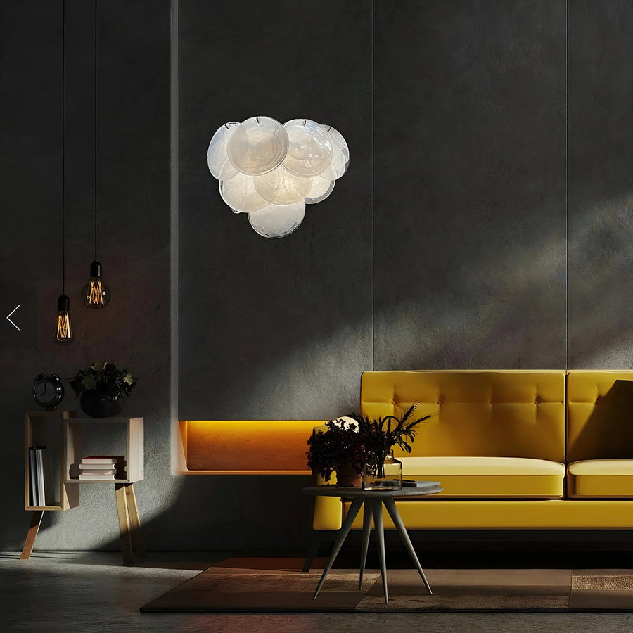 مصباح جداري مورانو زجاج بشكل قرص أبيض عتيق