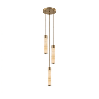 Alabaster Column Spiral Brass Chandelier