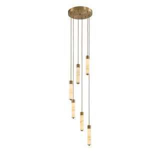 Alabaster Column Spiral Brass Chandelier