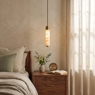 Alabaster Column Spiral Brass Chandelier