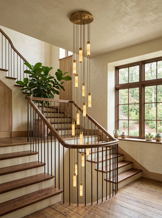 Alabaster Column Spiral Brass Chandelier