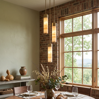 Alabaster Column Spiral Brass Chandelier