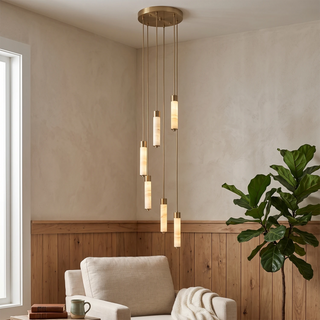 Alabaster Column Spiral Brass Chandelier