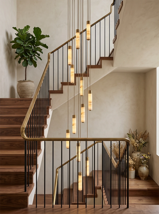 Alabaster Column Spiral Brass Chandelier