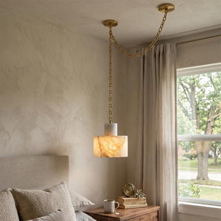 Alabaster Cylindrical Cluster Chain Chandelier