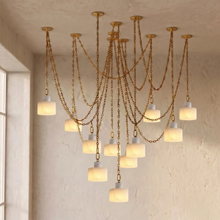 Alabaster Cylindrical Cluster Chain Chandelier