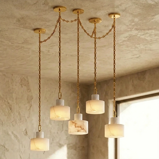 Alabaster Cylindrical Cluster Chain Chandelier