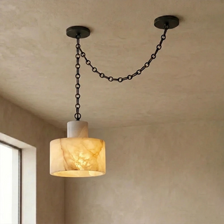 Alabaster Cylindrical Cluster Chain Chandelier