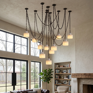 Alabaster Cylindrical Cluster Chain Chandelier