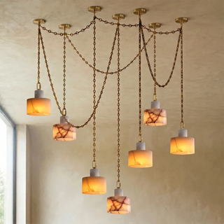 Alabaster Cylindrical Cluster Chain Chandelier