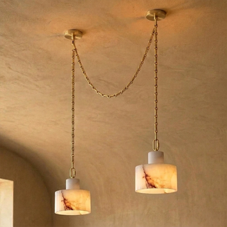 Alabaster Cylindrical Cluster Chain Chandelier