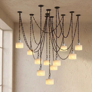 Alabaster Cylindrical Cluster Chain Chandelier