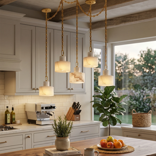 Alabaster Cylindrical Cluster Chain Chandelier