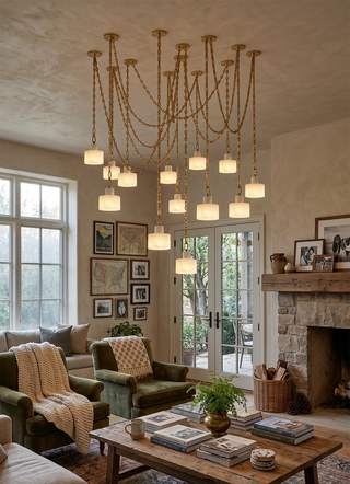 Alabaster Cylindrical Cluster Chain Chandelier