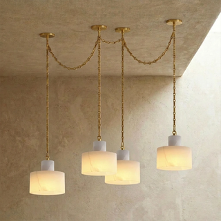 Alabaster Cylindrical Cluster Chain Chandelier