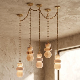 Alabaster Cylindrical Chain Chandelier
