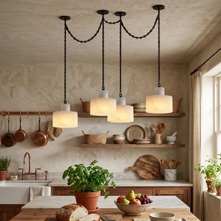 Alabaster Cylindrical Cluster Chain Chandelier
