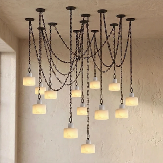 Alabaster Cylindrical Cluster Chain Chandelier