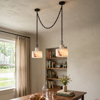 Alabaster Cylindrical Cluster Chain Chandelier