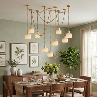 Alabaster Cylindrical Cluster Chain Chandelier