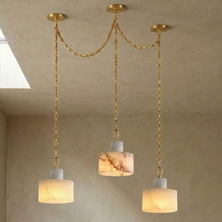 Alabaster Cylindrical Cluster Chain Chandelier