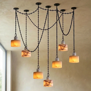 Alabaster Cylindrical Cluster Chain Chandelier