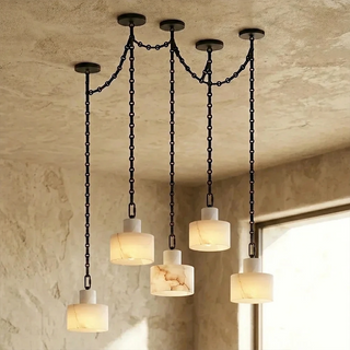 Alabaster Cylindrical Cluster Chain Chandelier