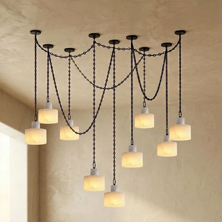Alabaster Cylindrical Cluster Chain Chandelier