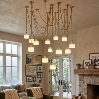 Alabaster Cylindrical Cluster Chain Chandelier