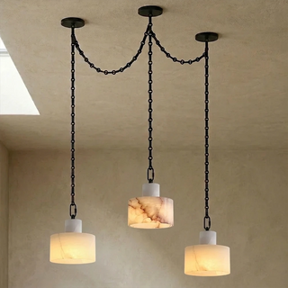Alabaster Cylindrical Cluster Chain Chandelier